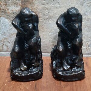 Vintage Bronze The Thinker Sculpture Bookend Set of 2